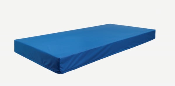 a blue mattress on a white background.