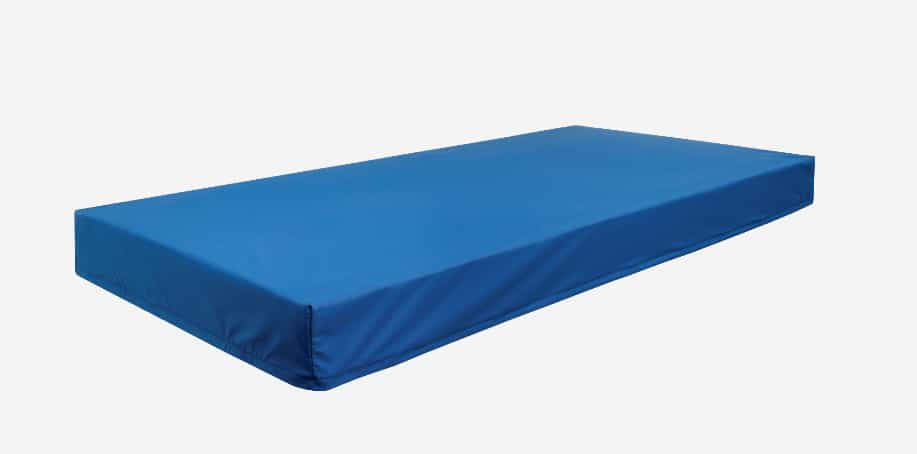 a blue mattress on a white background.