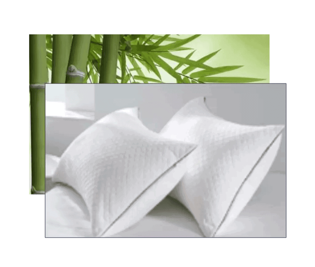a picture of a bamboo plant and pillows.