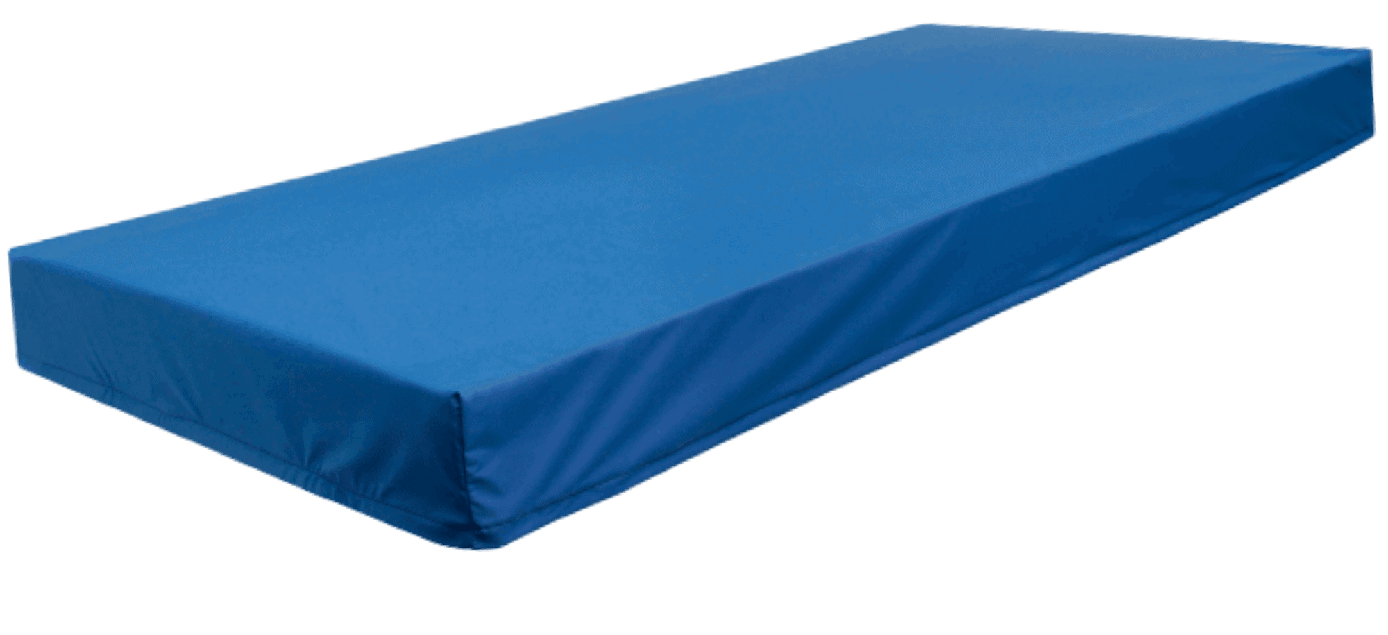 a blue mattress on a white background.