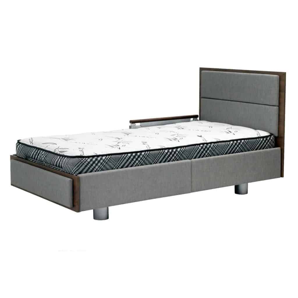 a bed frame with a mattress on top of it.