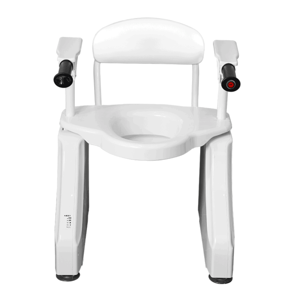 a white chair with two arms and a seat.