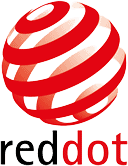 a red dot logo on a white background.