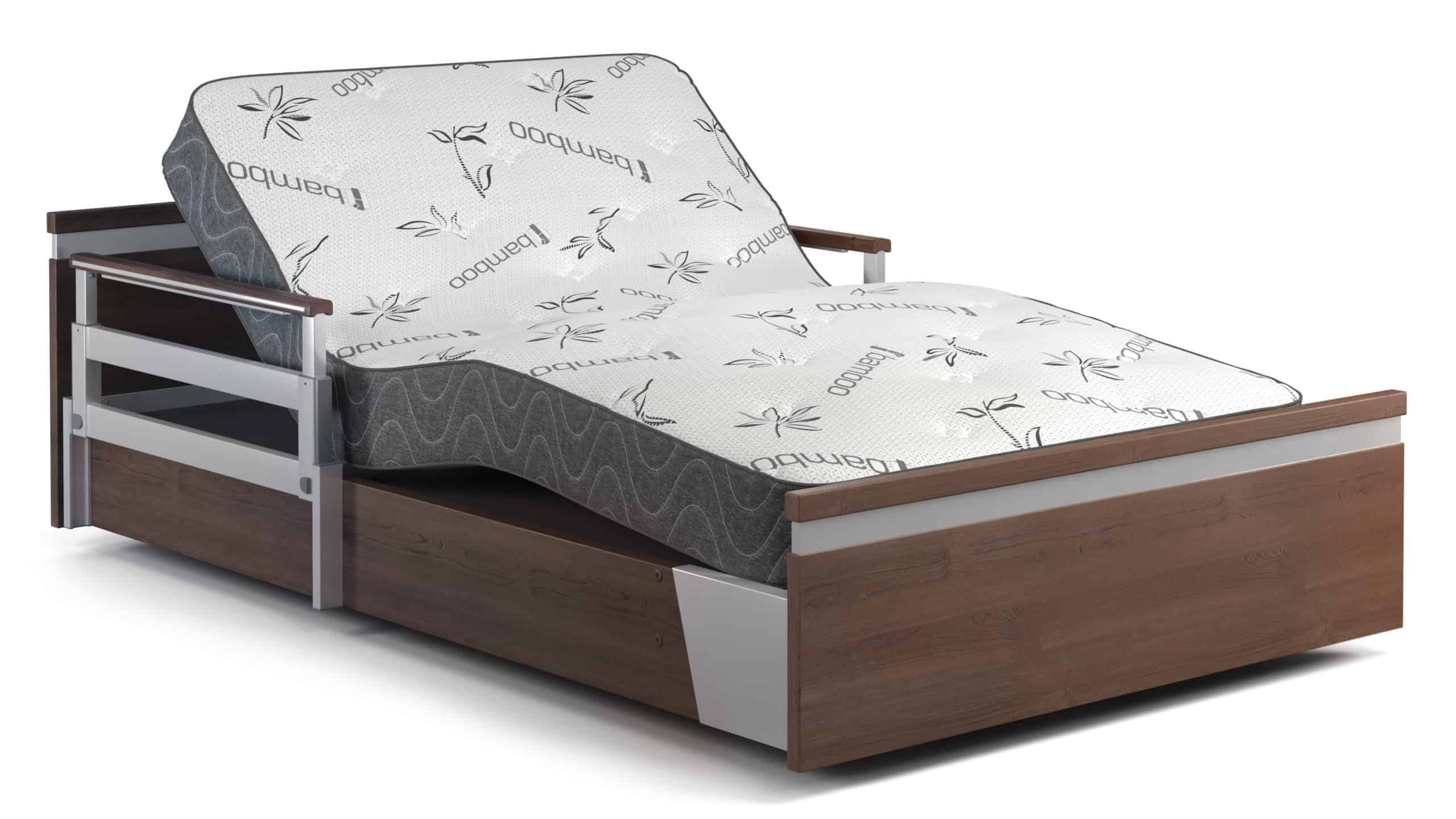 a bed that has a mattress on top of it.