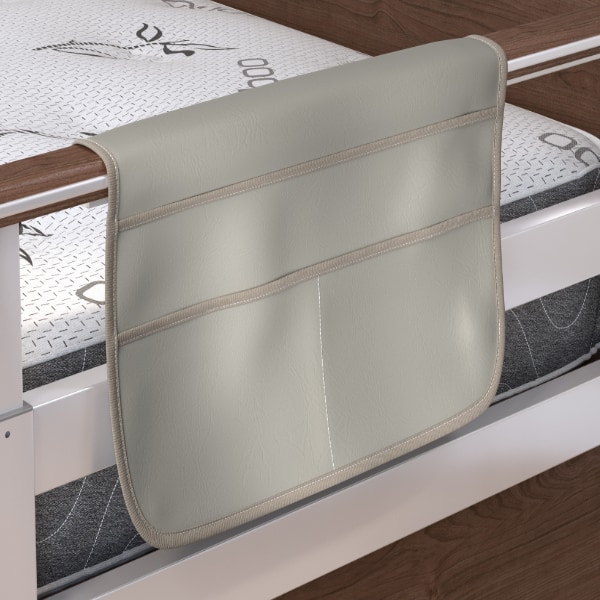 a bed with a Rail Organizer on the side.