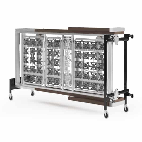 a Transport Cart with a metal frame, equipped with fall mat for safety.