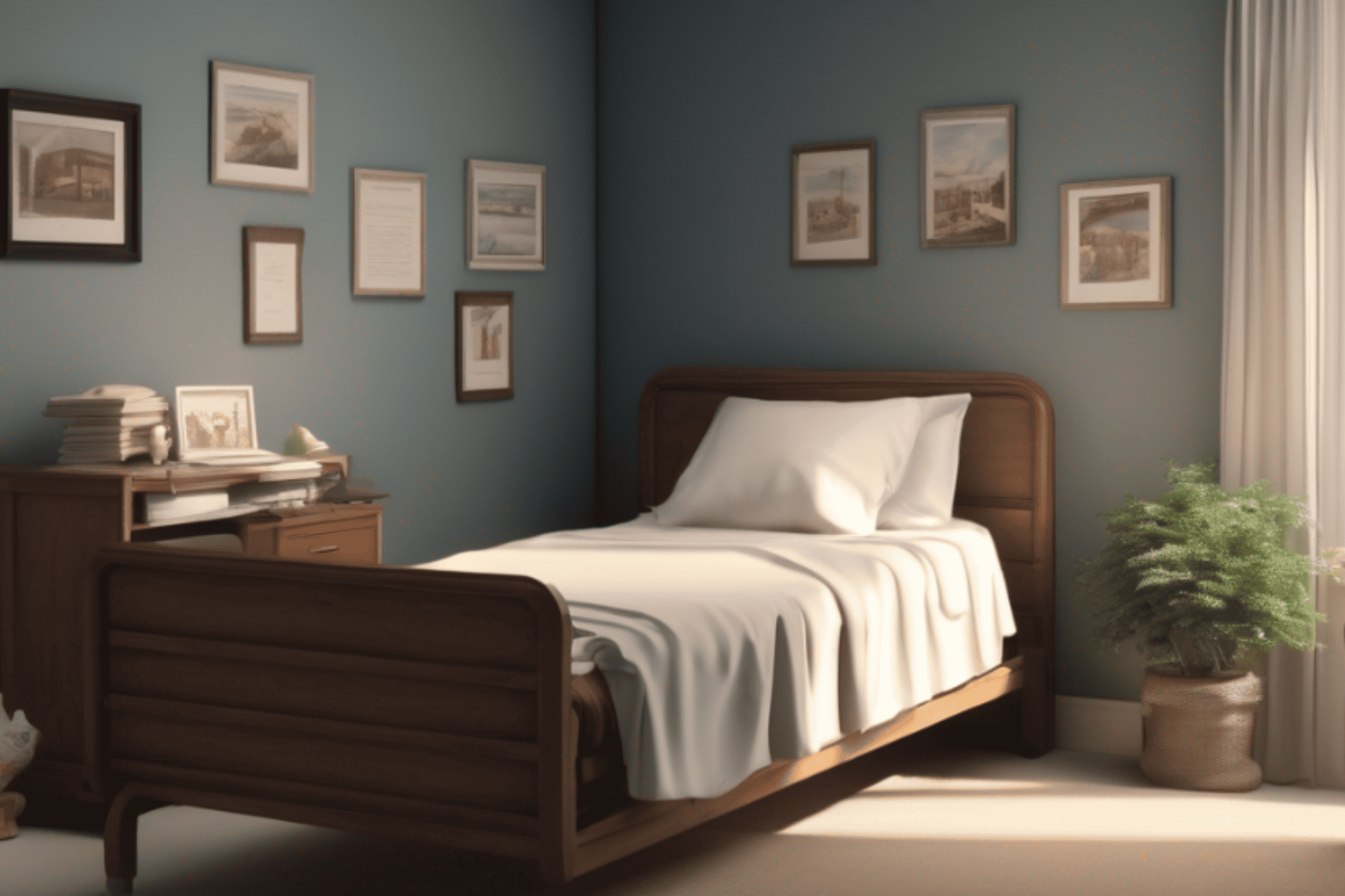 hospital bed with comfort features in a bedroom