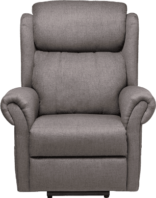 A grey recliner chair with a footrest.