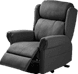A black recliner chair with a headrest and footrest.