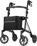 A black walker with wheels on a white background.