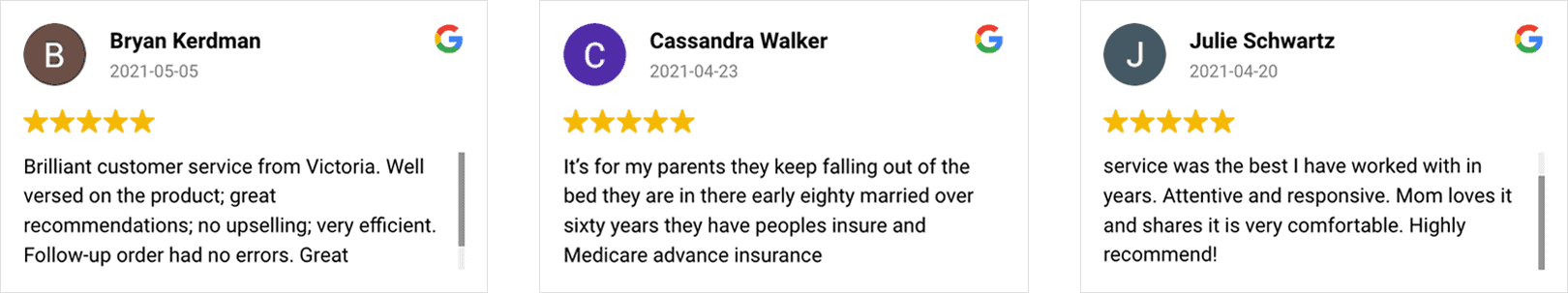 A screenshot of a google review page showing different ratings.