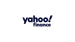 Yahoo finance logo on a black background.