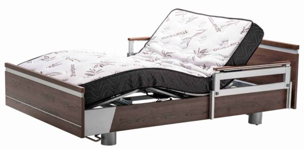A bed with an Aura Premium Wide 48 Upwork frame and a mattress.