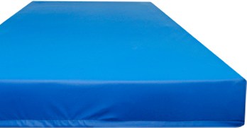 A blue mat on top of a white background.