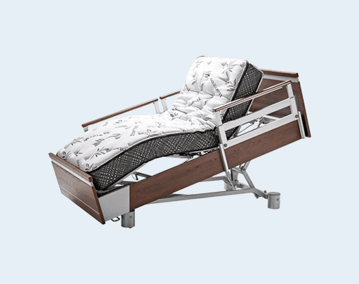 An Aura Platinum 39 Upwork hospital bed with a mattress on it.