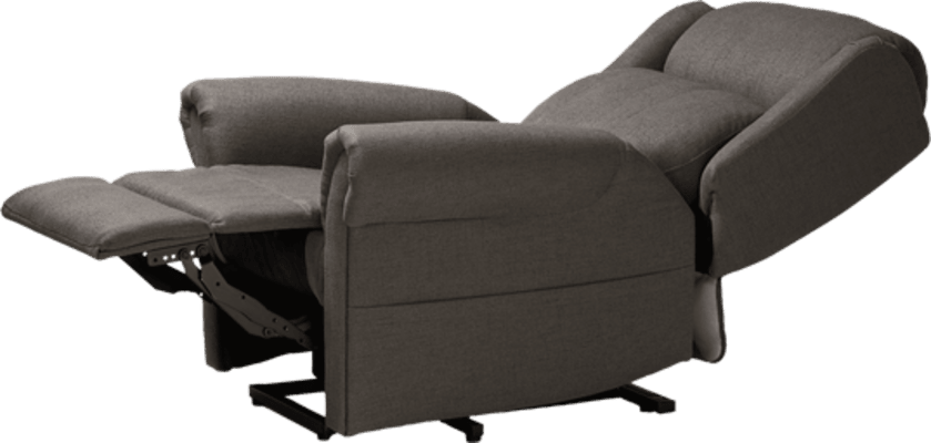 A grey recliner chair with a footrest.