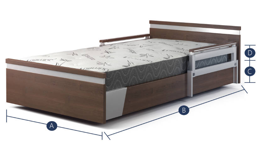 An image of a bed with measurements and measurements.
