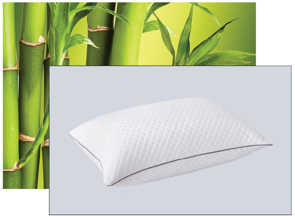 Bamboo stems in the background with an image of a white pillow in the foreground, suggesting a bamboo-infused or eco-friendly pillow product, ideal for a single product Elementor page.