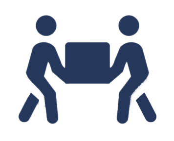 Icon of two person carrying a box in dark blue color. 