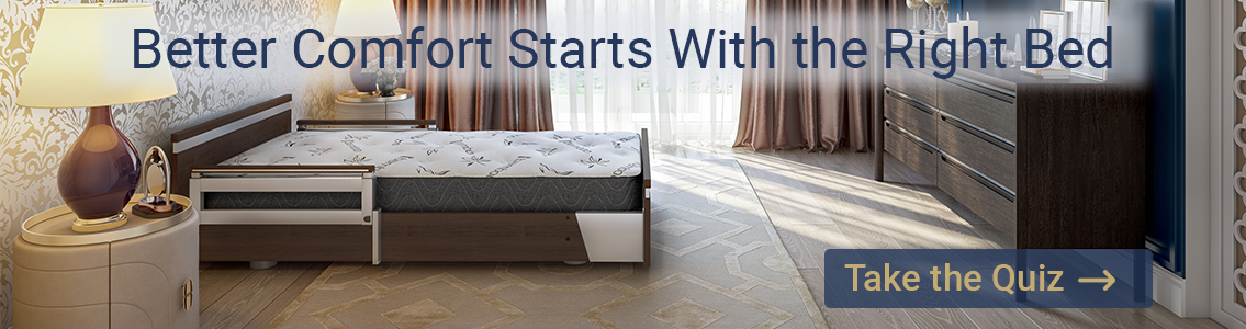 An image of bedroom with written at the top "Better comfort starts with the right bed"