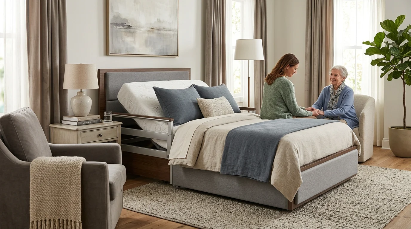 interior design around a home hospital bed