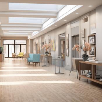 3d rendering of a hallway in a residential building.